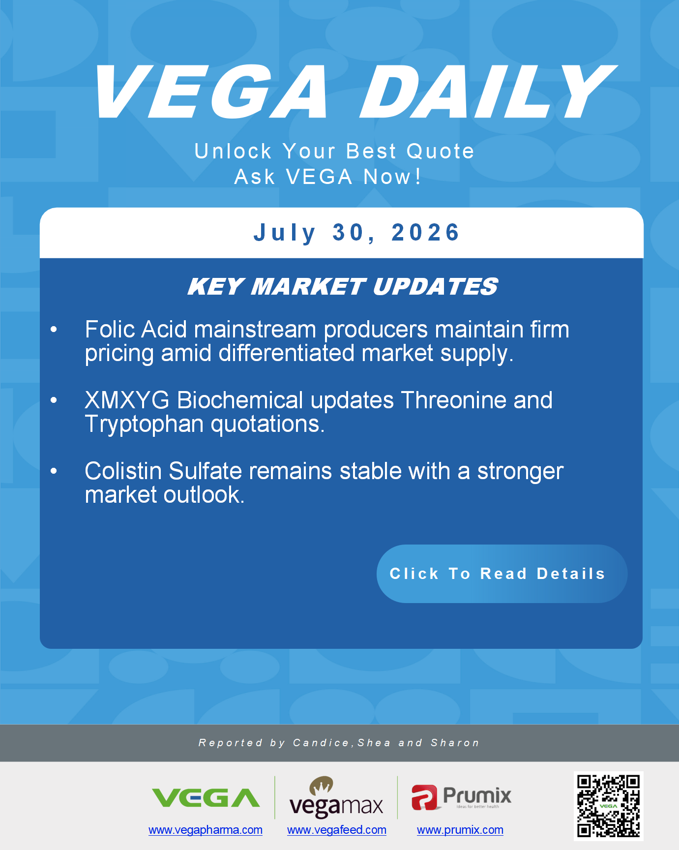 VEGA Daily 20260730 Folic Acid XMXYG Colistin Sulfate Update.png